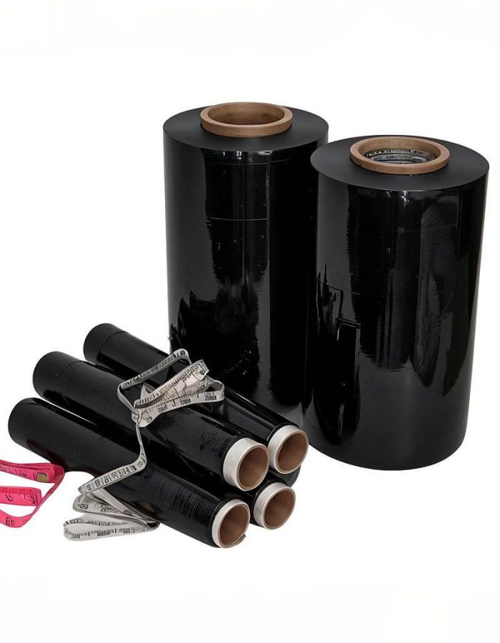 Film stretch negro con referencia de medidas