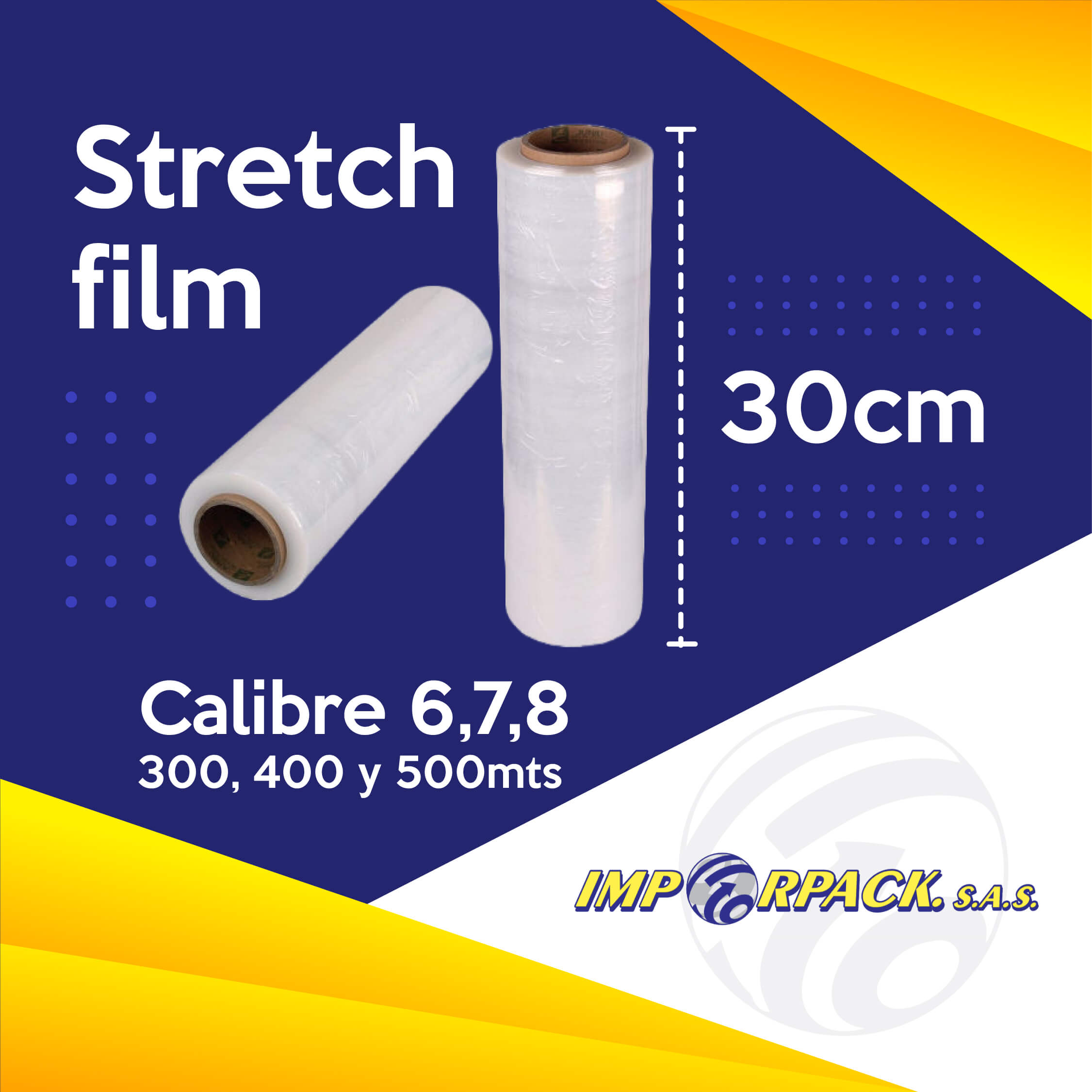 Stretch film de 30 cm con excelente adherencia y resistencia – Calibres 6, 7 y 8