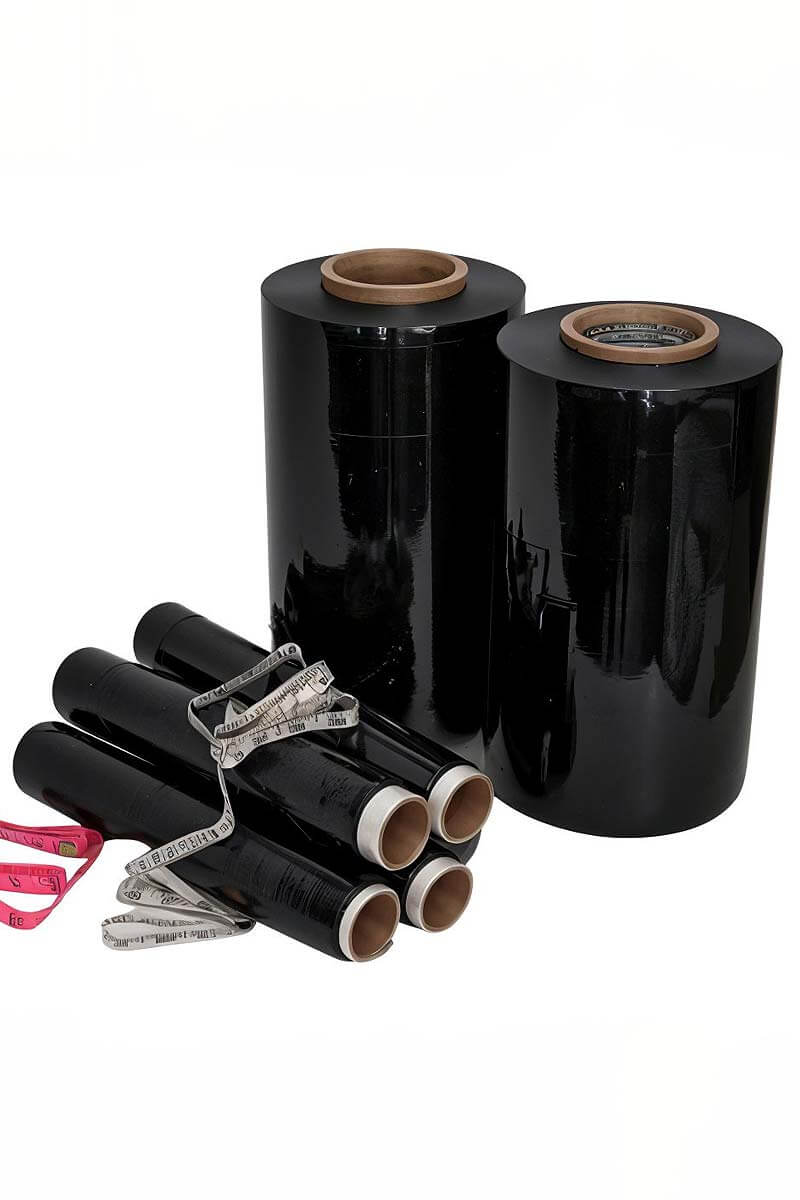 Film stretch negro con referencia de medidas